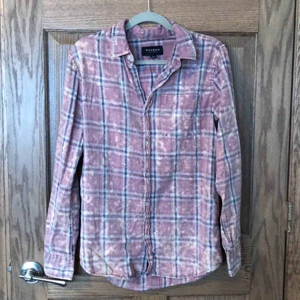 pink plaid button up